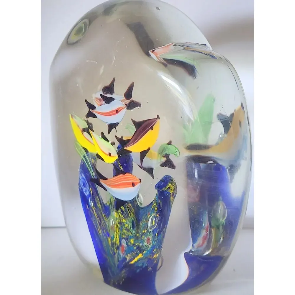 Vintage Blown Art Glass Fish Coral Paperweight Clam Scallop Coral Double Sided